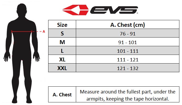 EVS SB04 shoulder Protection Size chart