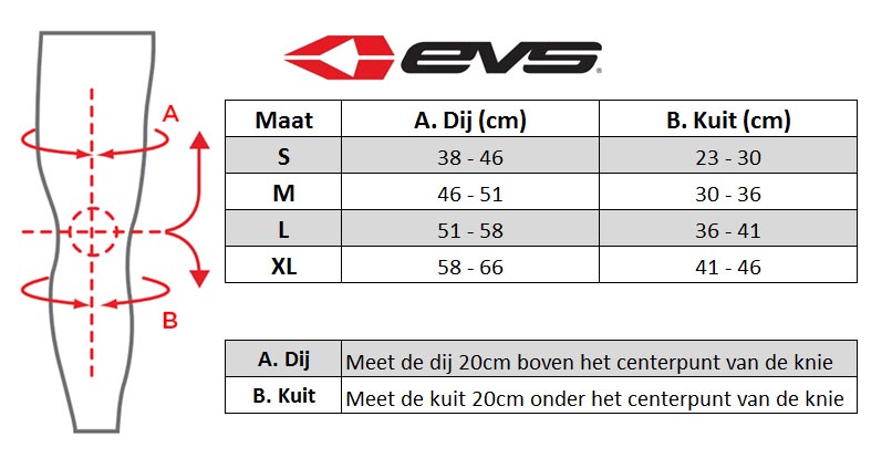 EVS RS9 Knie Brace maattabel