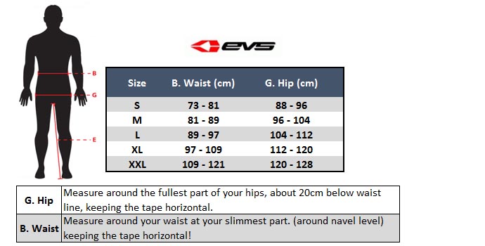 EVS Tug Bottom Size Chart