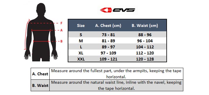 EVS Tug Top Size Chart