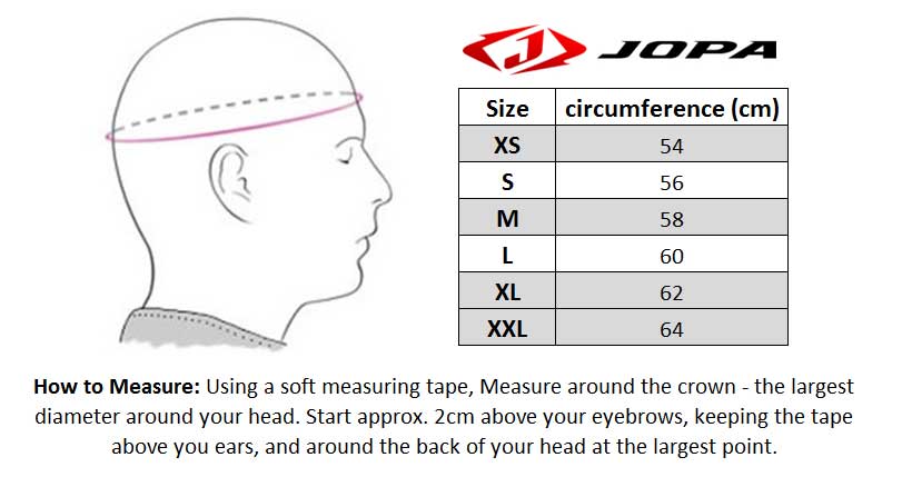 Jopa Hunter Helmet size chart