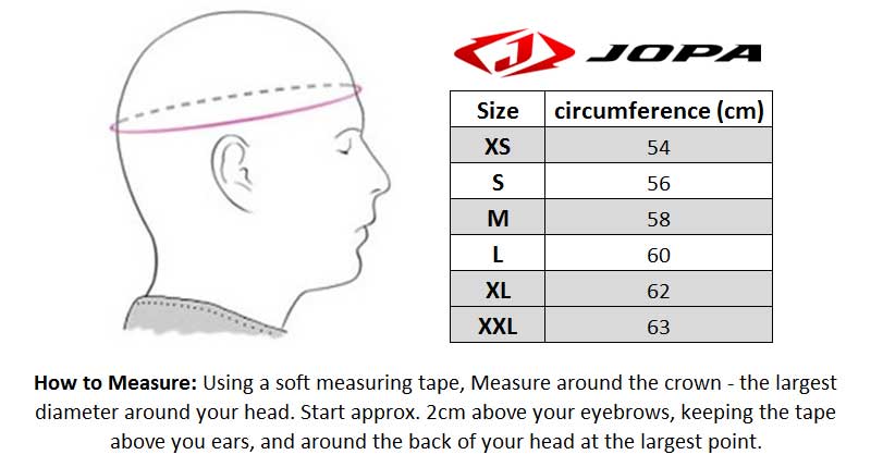 Jopa Locust II Helmet size chart