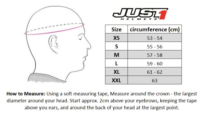 Just 1 Helmet size chart