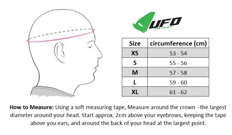 UFO MX Helmet Size chart