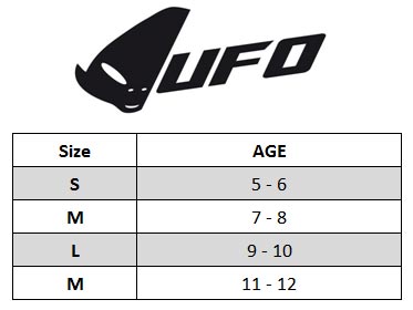 UFO Youth MX Gloves Size chart