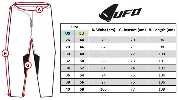 Motocross Pants Size Chart