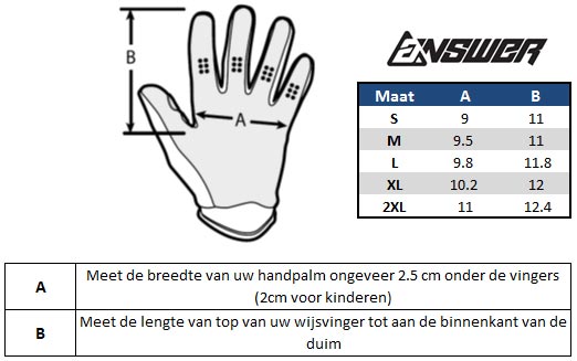 Answer Crosshandschoenen Maattabel