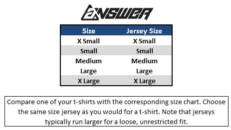Answer Kids Motocross Jersey Size Chart