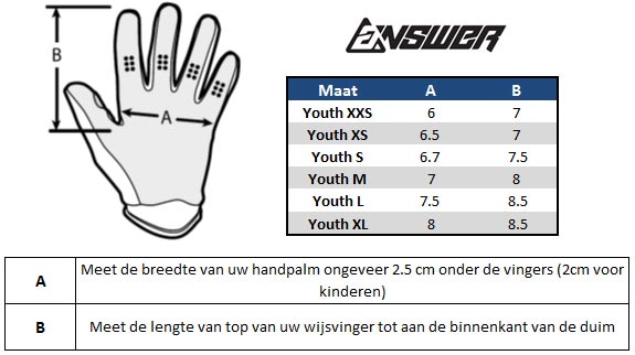 Answer Kinder Crosshandschoenen Maattabel