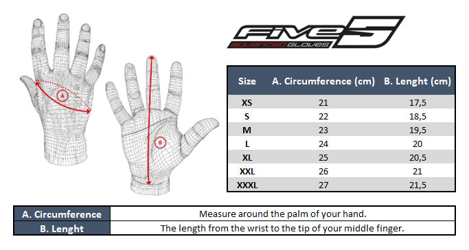 Five MX Gloves Size chart