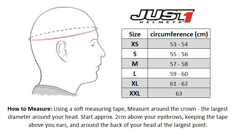 Just 1 2017 J32 Pro Helmet size chart