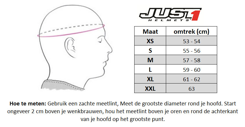 Just 1 2017 J32 Pro Crosshelm maattabel