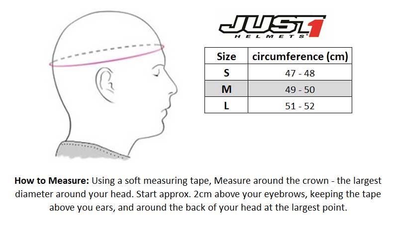 Just 1 2017 J32 Pro Youth Helmet size chart
