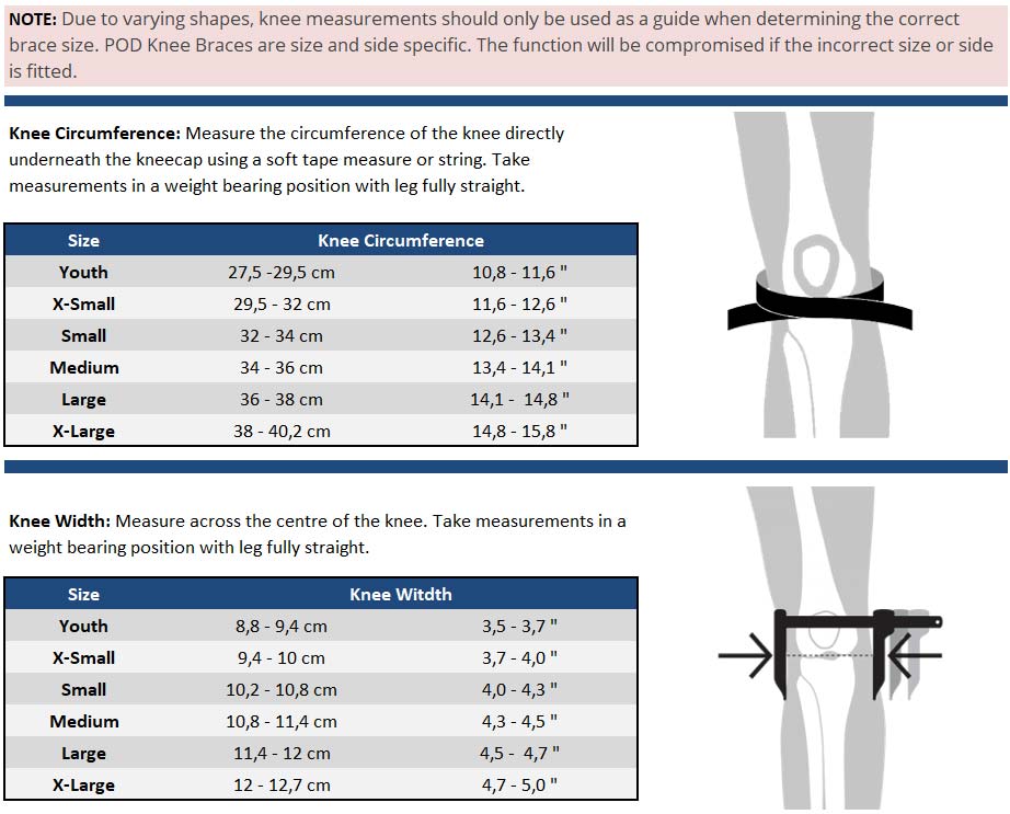 Knee Brace Measurement Chart