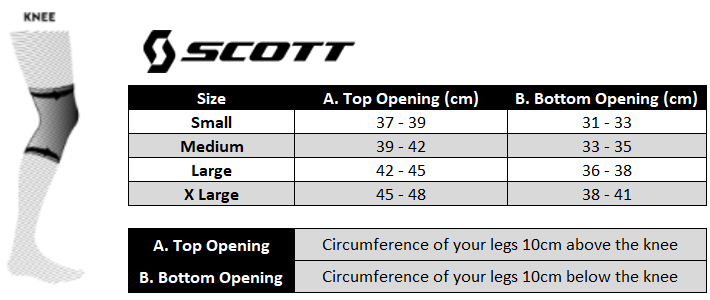 Scott D30 Softcon 2 Knee Size Chart