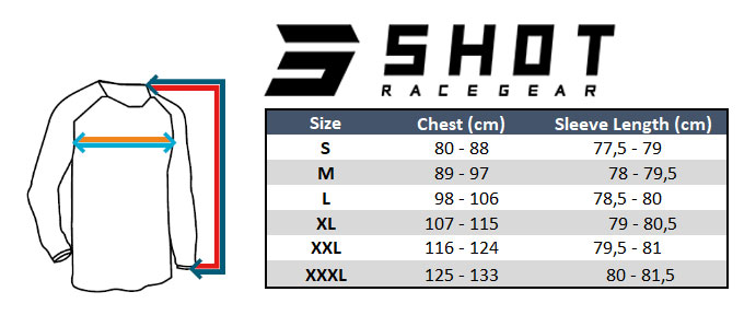 Shot Motocross Jerseys Size Chart