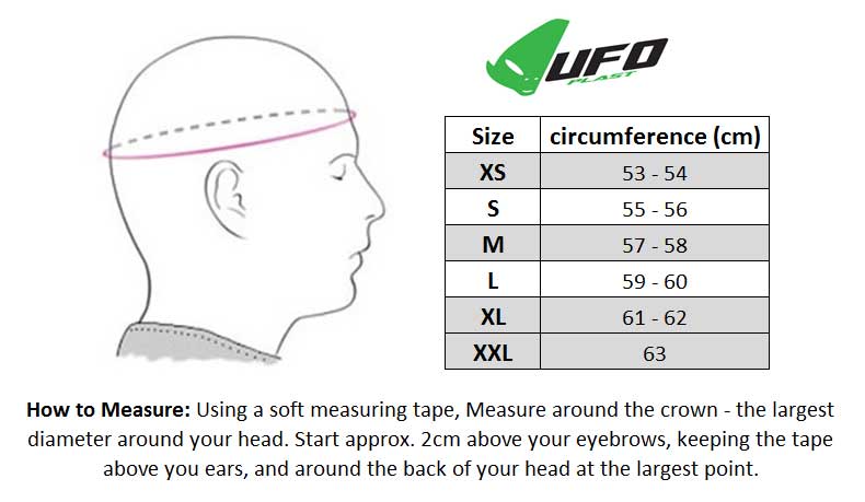 UFO 2017 Interceptor 2 Helmet size chart